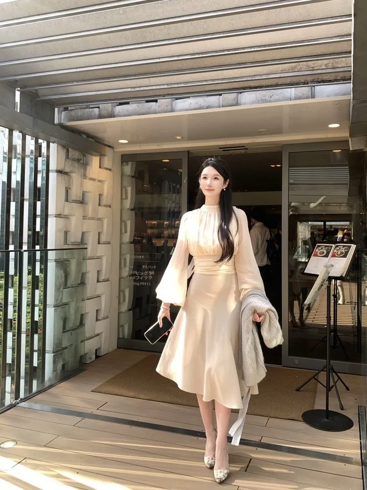 

Оригинальный топ Wcouture из чистого шелка цвета шампань-розы с широкими рукавами и завышенной талией, женский, премиум-качество