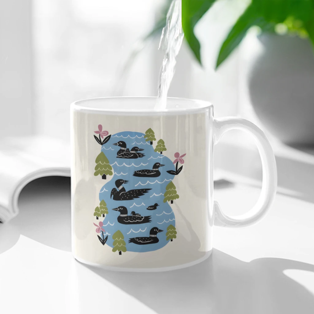 

Loons on the Lake Ceramic Cup Coffee Oatmeal Breakfast Cup Creative Personality Mug