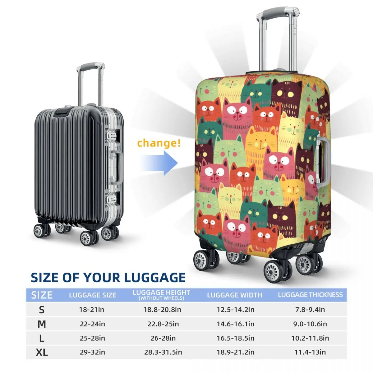 Cute Cats Colorful Suitcase Cover Seamless Pattern Business Protection Flight Elastic Luggage Case