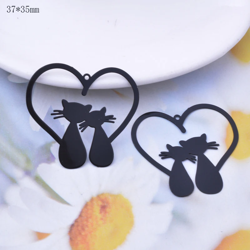 6pcs Brass Laser Tute  Black White Cat Charms Connector DIY Making Eearring Pendant Jewelry Findings