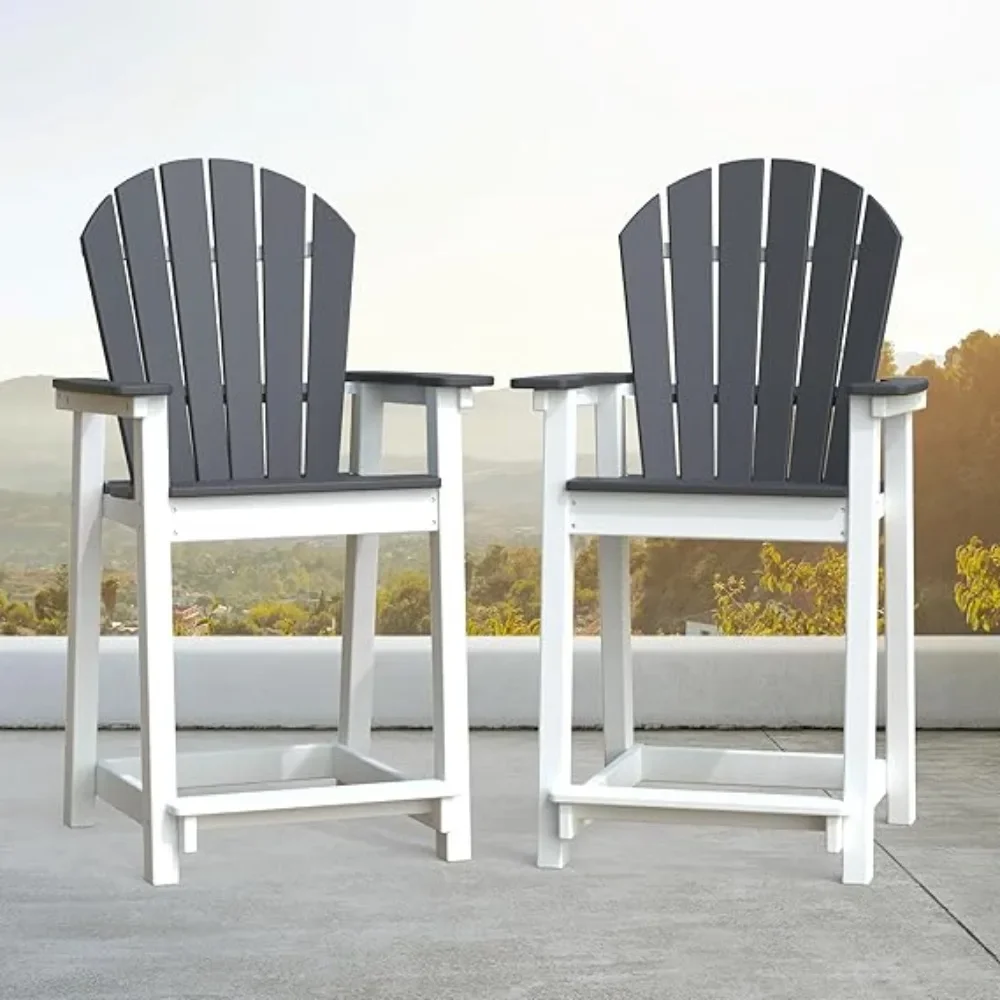 

Outdoor Tall Chairs Set of 2, Patio Bar Stool Chair with High Back, 400lbs, Widened Arms, All-Weather Balcony Chair