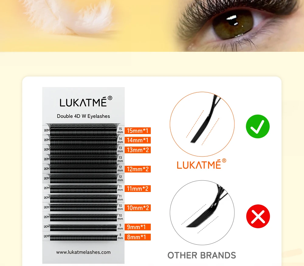 LUKATME Doppelte 4D W-Form Wimpernverlängerungen, vorgefertigte Fächer, W-8D Wimpernbüschel, D-Curl, Easy Fan, Mega-Volumen-Wimpern 7-14mm für den Salon – Detail 5