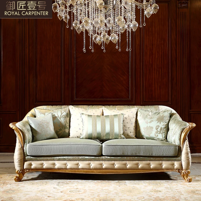 European cloth sofa 123 combination solid wood carved golden living room sofa Italian villa