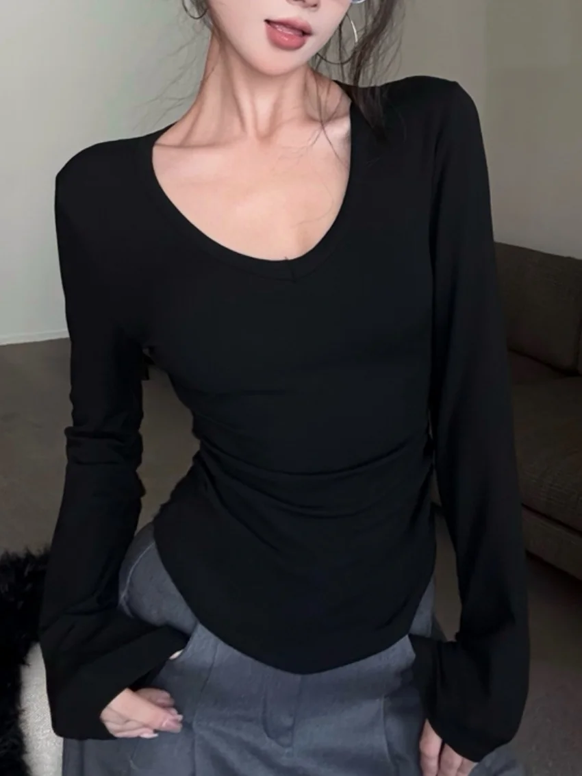 الغريبة كيتي Basewear تي شيرت نحيل شيك الصلبة المرأة أفخم الشتاء كم كامل جديد رشاقته الدافئة اليومية الخامس الرقبة OL كل مباراة تيز #6