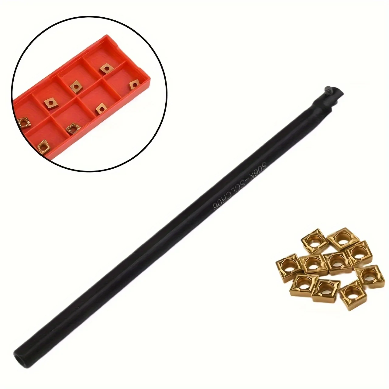 S06K-SCLCR06 Carbide Turning Holder + 10pcs CCMT060204 Inserts - CNC Lathe Tool Kit