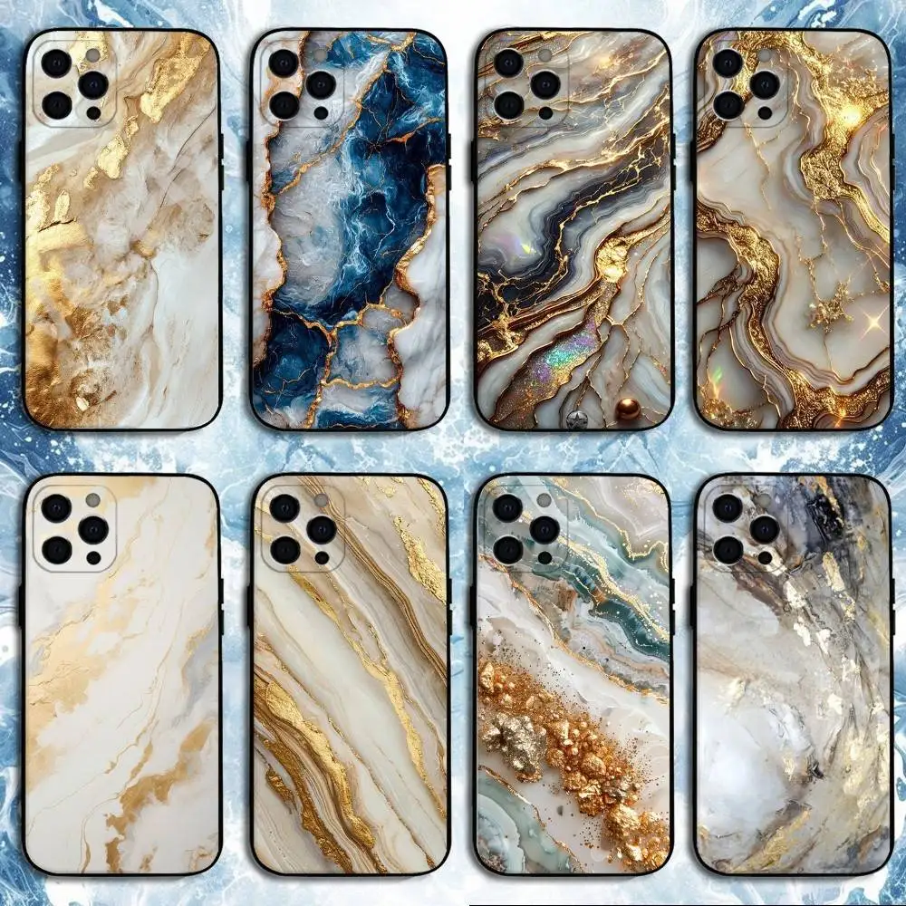 

Gold foil crack Phone Case For iPhone17,16,15,14,13,12,11 Plus,Pro Max, Soft Silicone Black Cover
