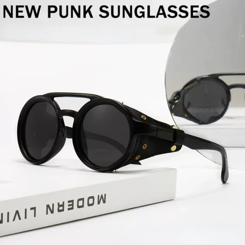 Imagen 2 del producto Gafas de sol Steampunk para hombre, gafas redondas de visión nocturna, gafas de sol Punk Vintage, diseño de marca, gafas de sol para senderismo y conducción UV400