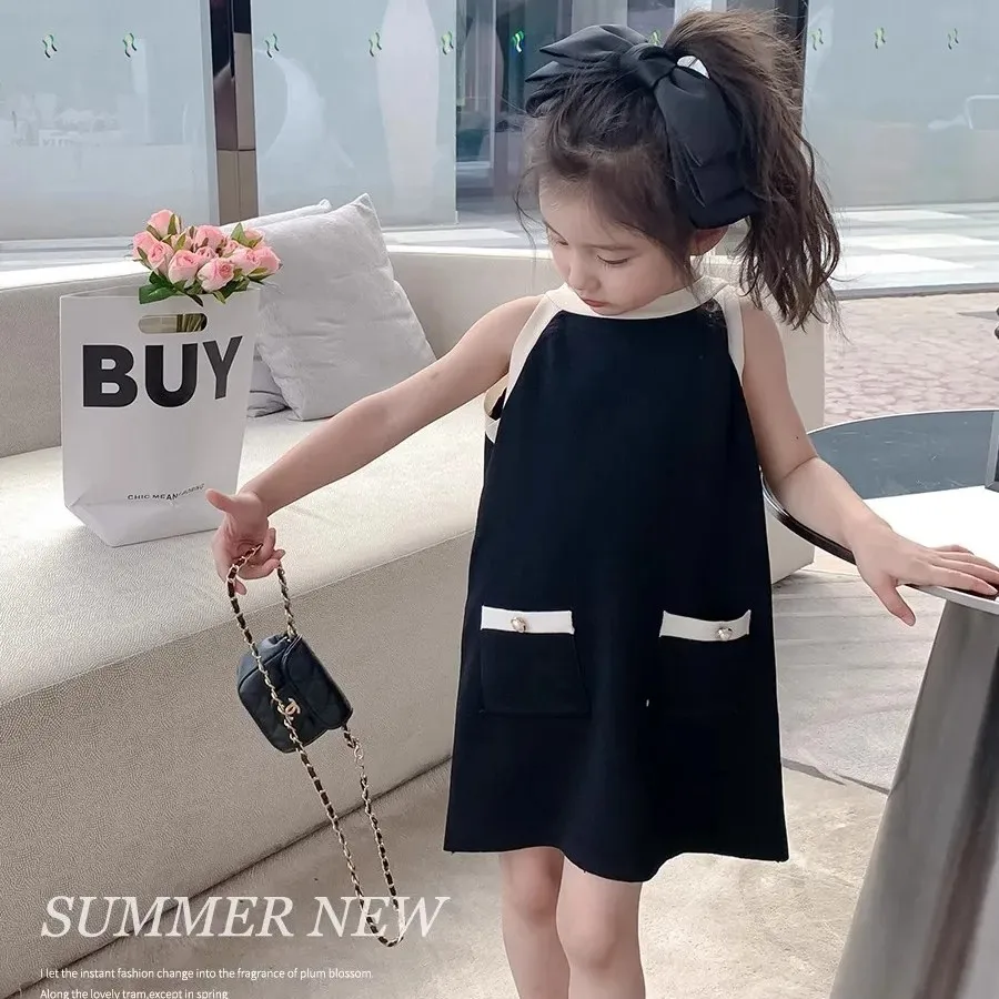 New Baby Girls Dress Summer Children's Sleeveless Fashionable Princess Dress with Hanging Strap Style Dress