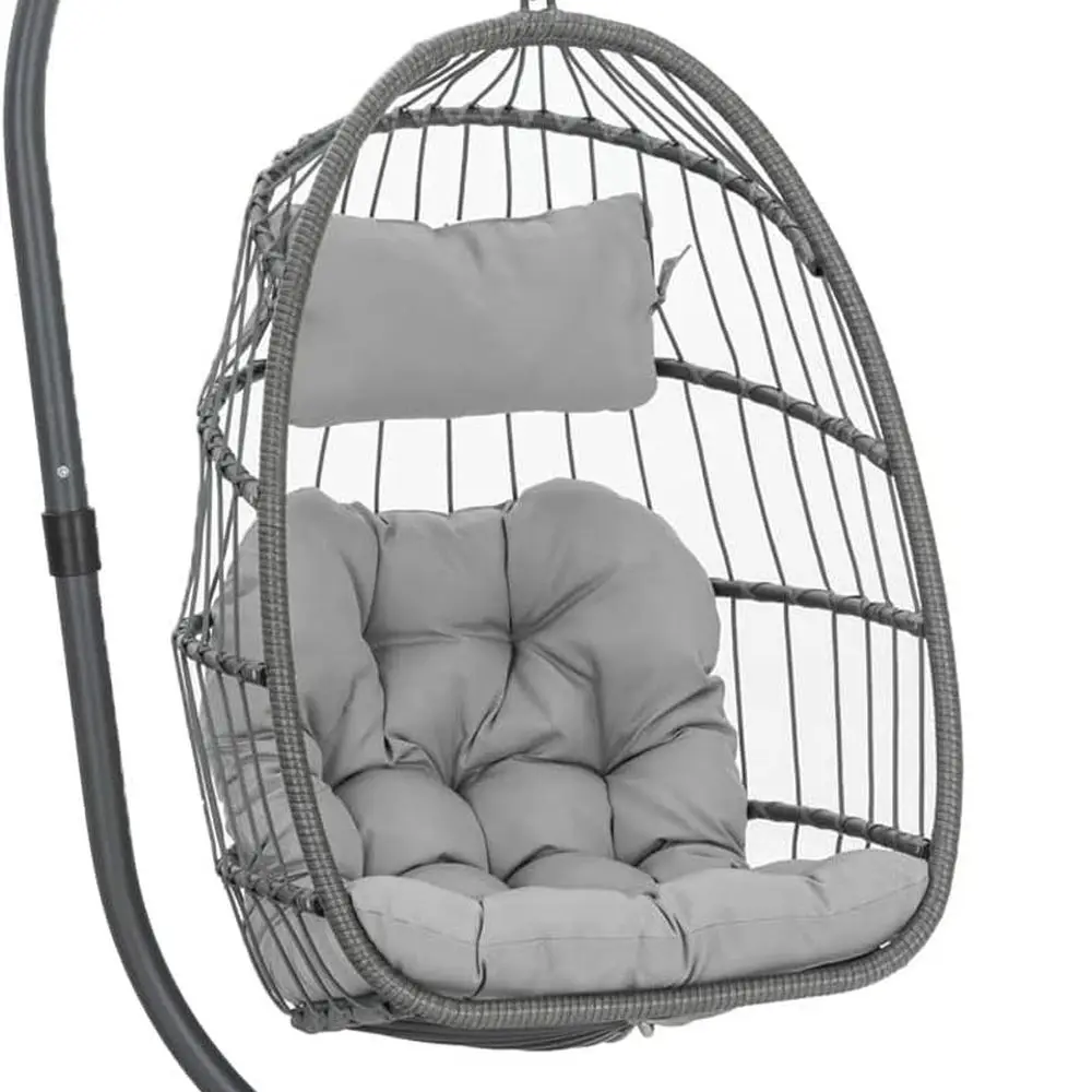 كرسي بيضة معلق من الخيزران من TIFICY للمساحات الداخلية/الخارجية، الفناء، غرفة النوم، إطار فولاذي من الألومنيوم، وسادة مقاومة للأشعة فوق البنفسجية، 35 #1