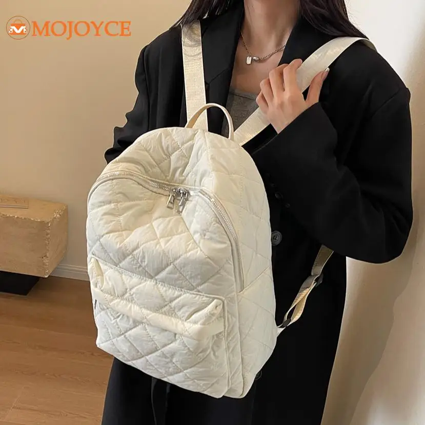 Ladies Quilted Padded Knapsack Diamond Lattice Students Backpacks Solid Color Schoolbag Women\'s Mochilas Large Capacity Rucksack