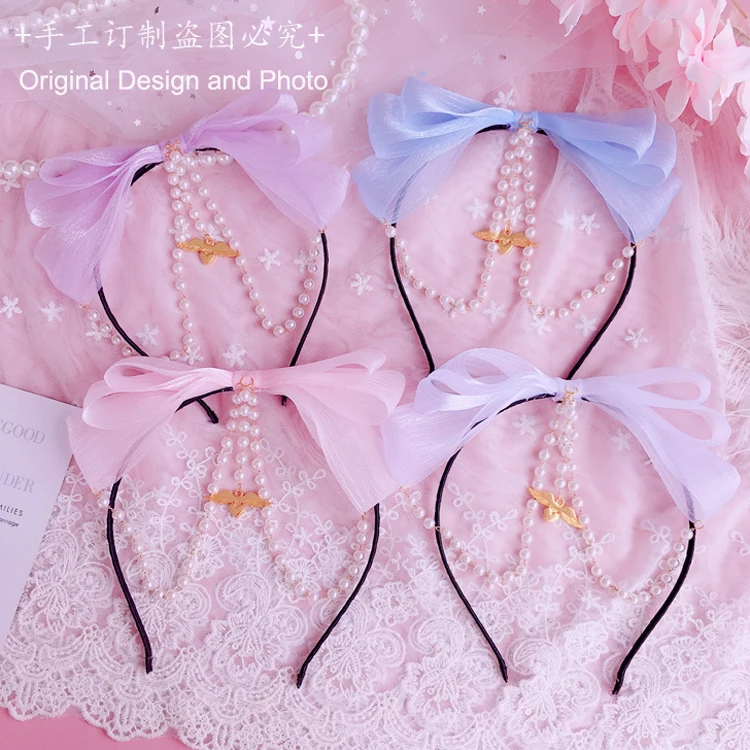 Lolita Headband  lolita accessories Tiara Sweet Cute Princess girl's Gorgeous Bow Lace Bead Chain KC anime accessories