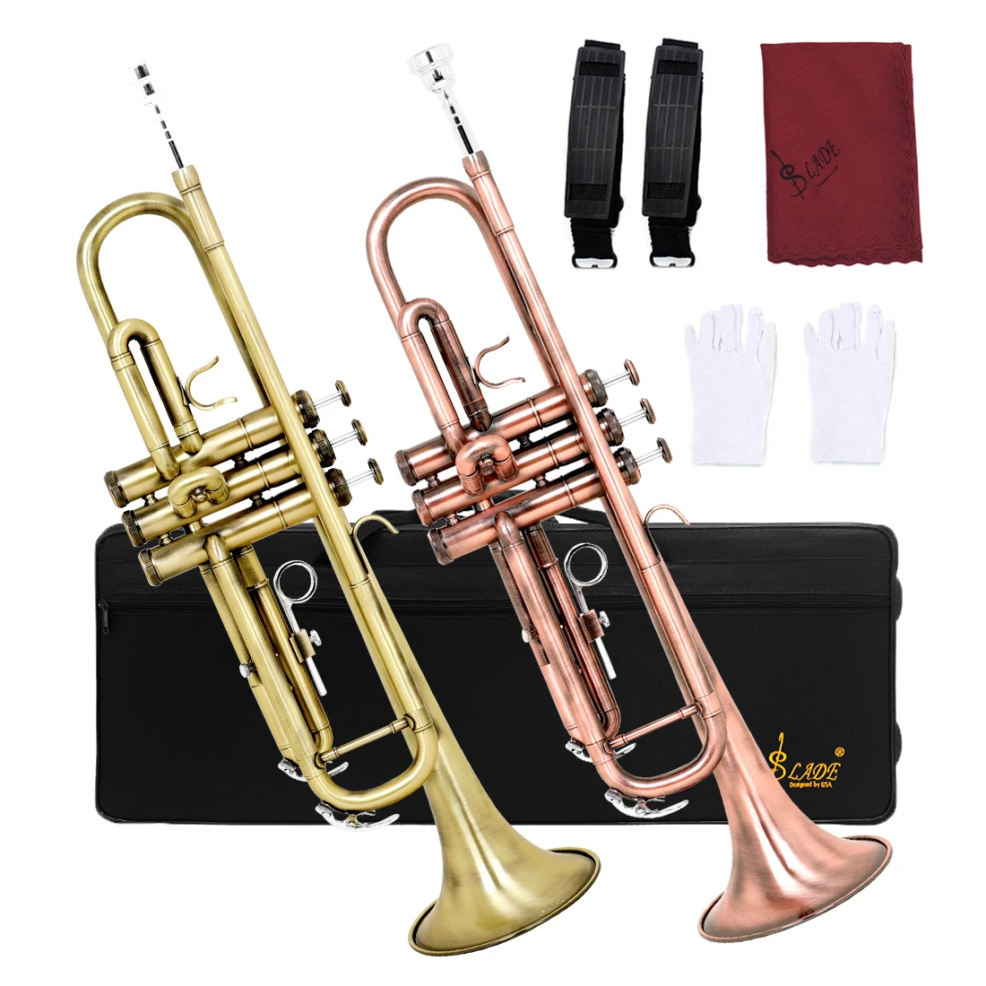 Bb Tone Trumpet Antique Retro Distressed Style Multi‑Color Green Red Finish Professional Brasswind Instrument With Accessories