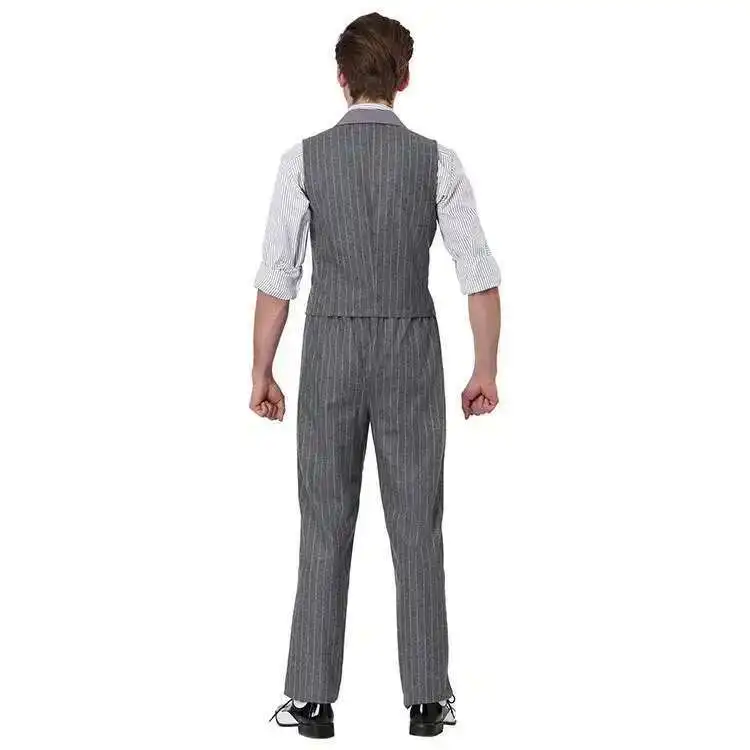 ハロウィンギャングコスチュームパーティーボススーツファンシードレスストライプシャツユニセックスブラックセット大人の衣装コスプレアニメ