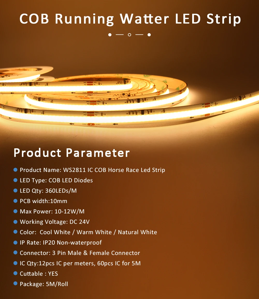 5M 10M 15M WS2811 COB Fließendes Wasser Streifen Licht für 24V 400W PIR Motion Sensor LED Treppen Controller Treppe Beleuchtung Dekor – Detail 7