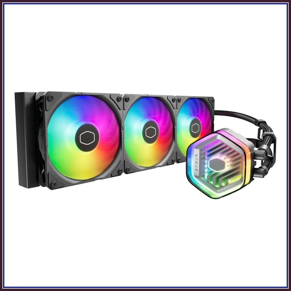 

360mm AIO Liquid Cooler, Dual Chamber aRGB Pump, 360 Radiator, Sickleflow Edge PWM Fans, AM5/Intel LGA 1851/1700