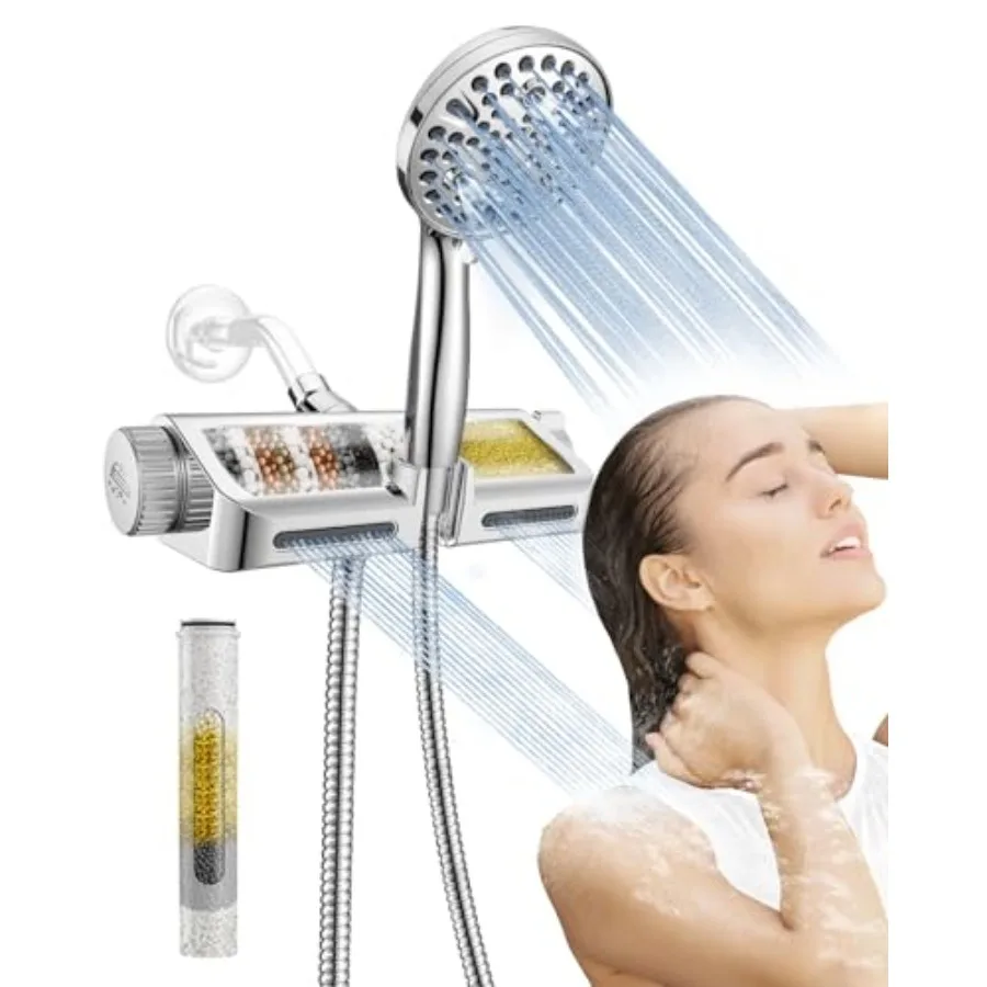 

Filtered Shower Head with Handheld Combo - Dual 2-in-1 Spa System with Massage Shower and 10 Modes Hand Held Shower High Pressu