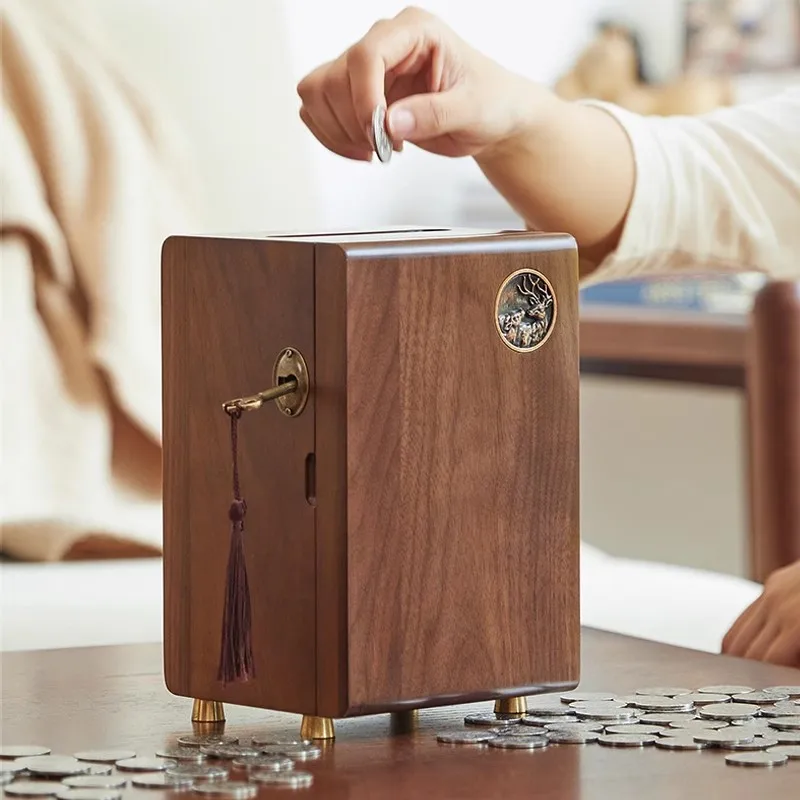 

Piggy Bank Adult Black Walnut Solid Wood Children's Piggy Bank Coins Banknotes Boys and Girls Desirable Piggy Bank