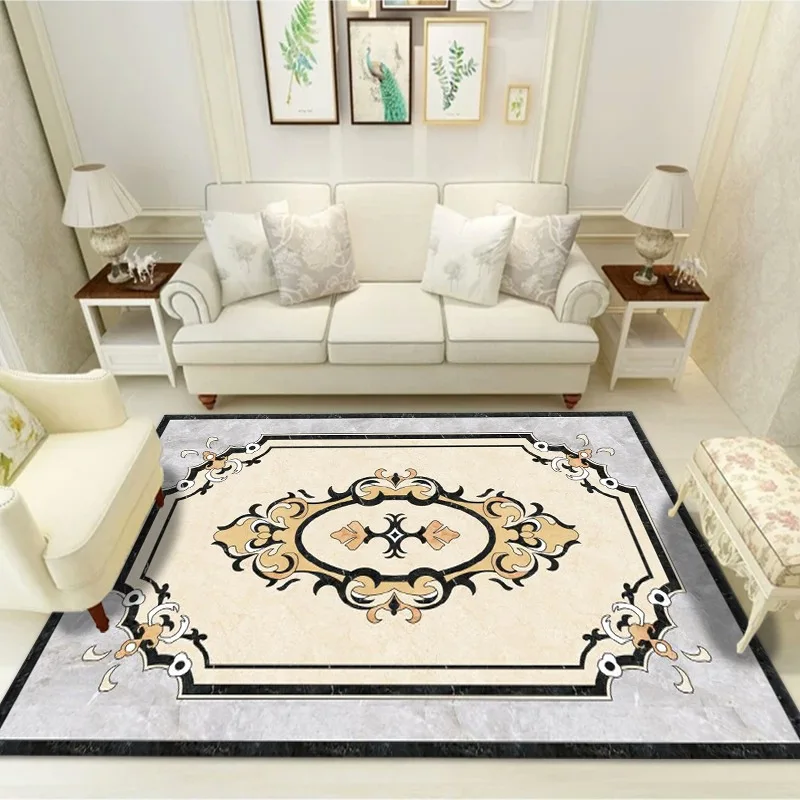 European Marble Pattern Living Room Carpet Luxury Home Decoration Big Size Area Rugs for Bedroom Modern Bedside Thin Floor Soft