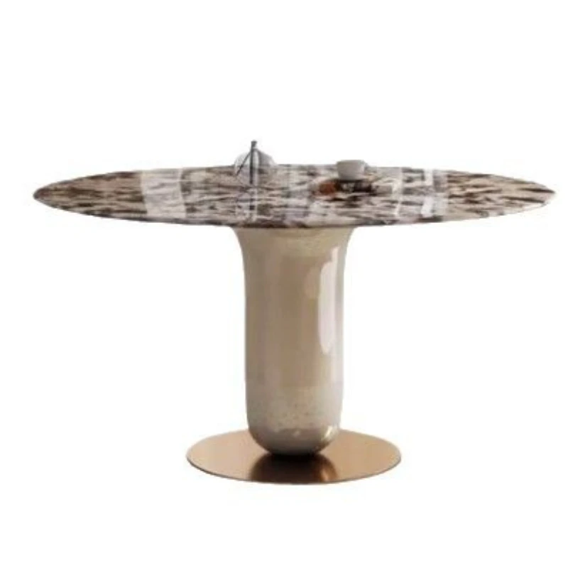 

light luxury cream paint marble dining table round modern simple small apartment supercrystalline stone dining table