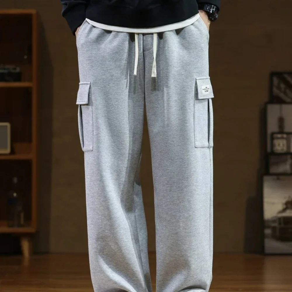 Men's Casual Pants New Sweatpants Men Multi-Pockets Drawstring Cotton Casual Wide Pants Male Loose Straight Trousers Size 8XL
