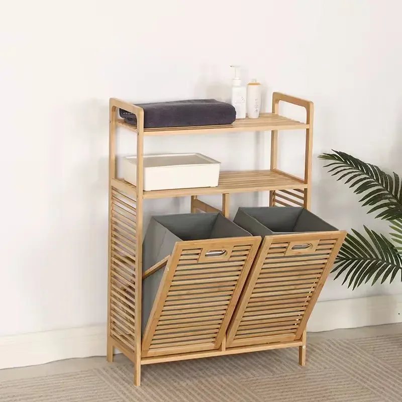 New Household Multi-functional Chest Cabinet Double Shelf Nanzhu Bathroom Washing Machine Clothing Classification Storage Locker