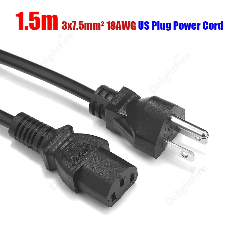 US Plug Power Extension Cable 1.5m NEMA 5-15P IEC 320 C13 USA Power Extrension Cord For Dell Lenovo PC Computer Monitor Printer