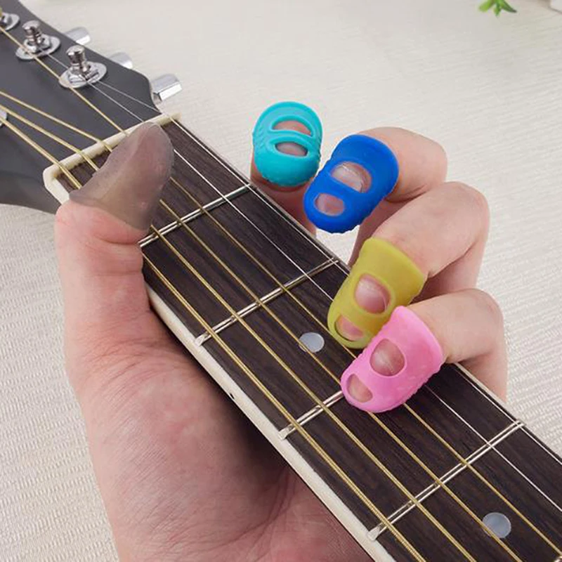 10pcs Silicone Guitar Thumb Finger Picks Protector Plectrum Fingertip thimble Finger Guard safety protect caps 4 Colors