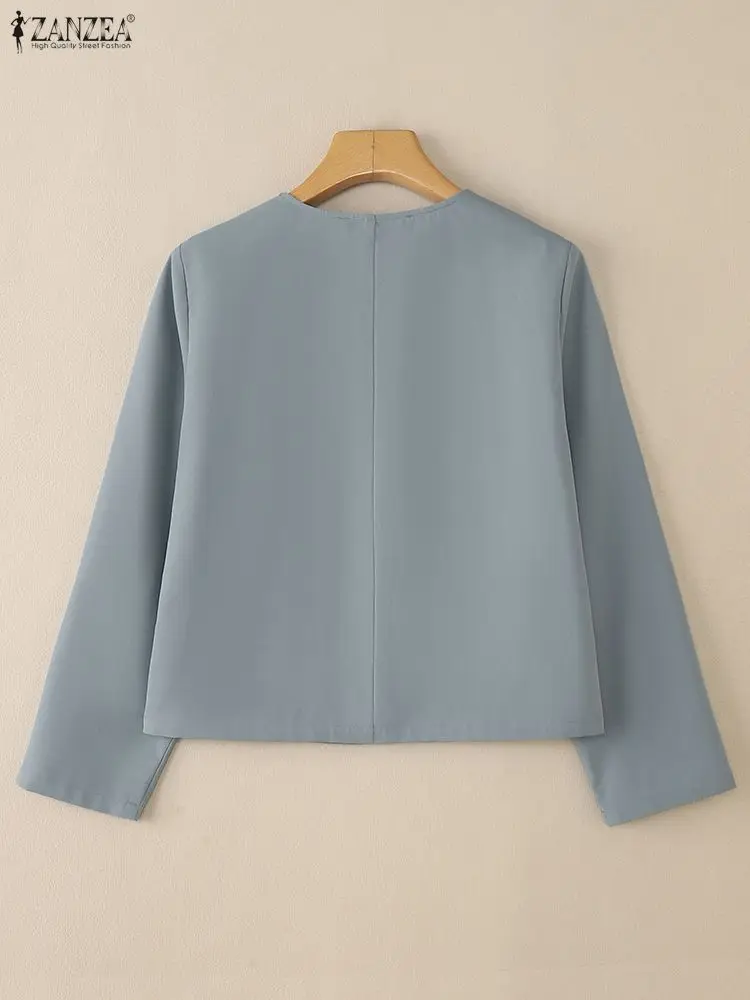 ZANZEA Giacche corte leggere da donna 2025 Autunno Elegante Chic O-Collo Manica lunga Bottoni Tinta unita Capispalla Lavoro d'ufficio
