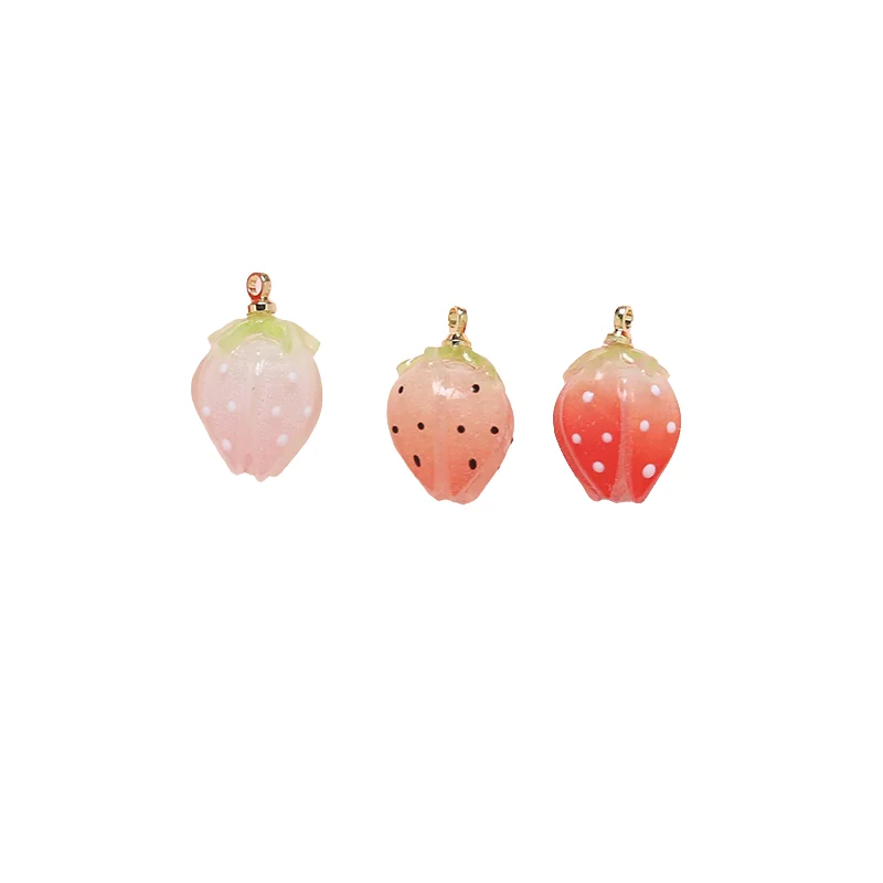 4pcs Ins Lovely Strawberry Heat Shrinkable Resin Pendant DIY Handmade Jewelry Necklace Earrings Accessories Materials Charms