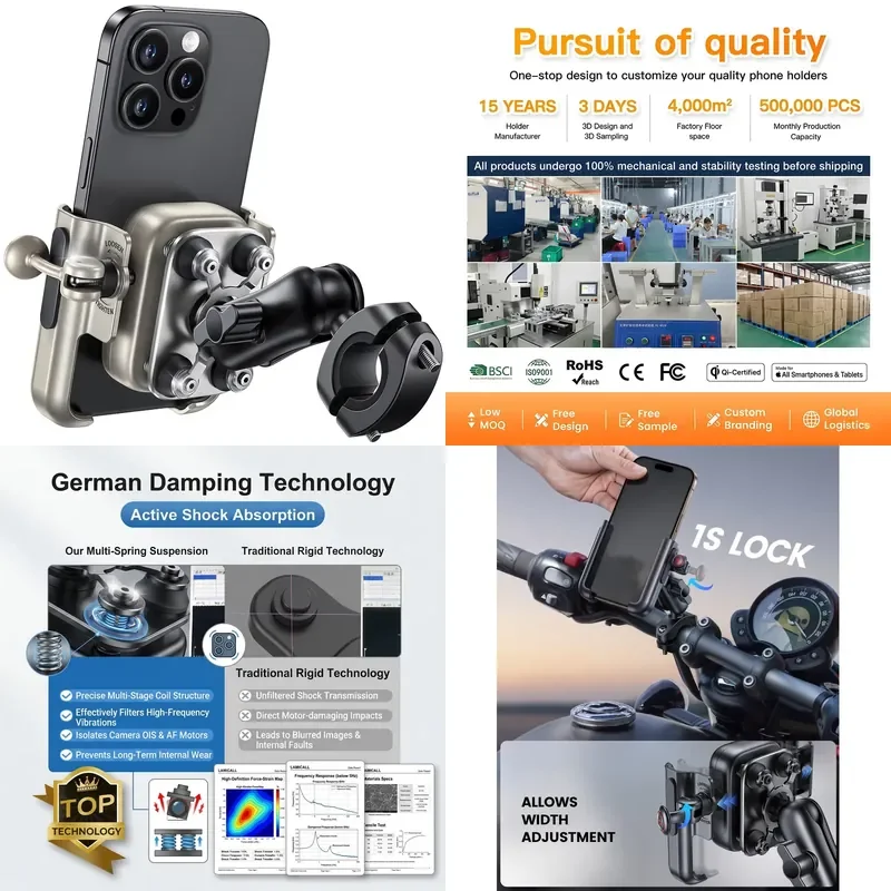 2026 Hot Sale Lamicall BCSP02 Full Metal Motorcycle Phone Mount Vibration Damper 720 Degree Rotation Anti-shake Phone Holder