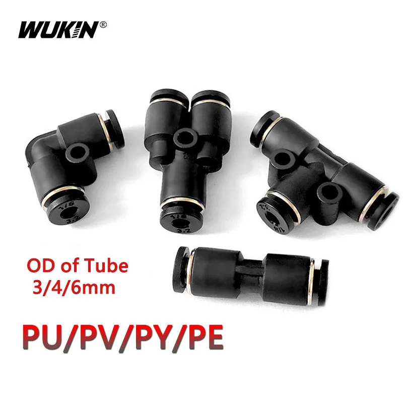 1-10Pcs Black Mini Pneumatic Fitting PU/PV/PY/PE Plastic Hose Quick Coupling Tube Connector Air Pipe Joint Through 3mm 4mm 6mm