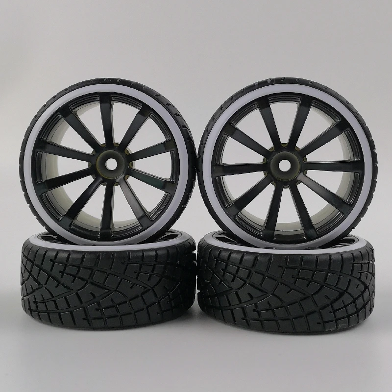 4pcs 3/6mm Offset 1/10 Scale Plastic Wheels Rim with Hard Plastic Tires with Insert RC Car Drift On Road Touring Model Hobby