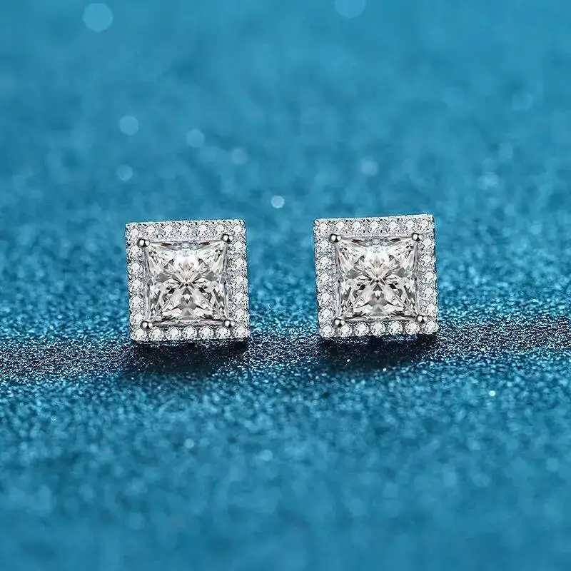 1 Pair Silvery Moissanite Stud Earrings Round Square Diamonique Stud Earrings Set for Women Men