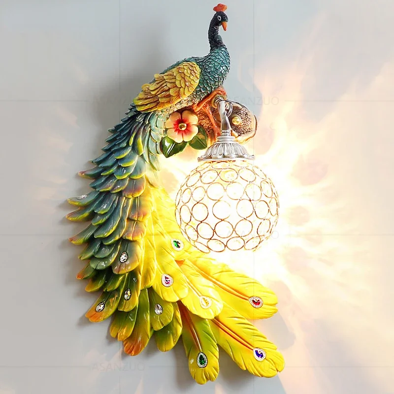 

Creative colorful peacock wall lamps modern home living room decor background wall sconce light fixture stairs bedside lamp