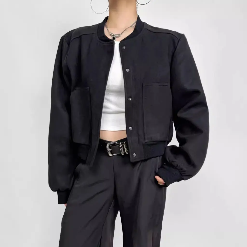 

Women's Woolen Baseball Suit Coat High-End Autumn Casual Short Jacket Loose Collar Hot Girl Style Top for