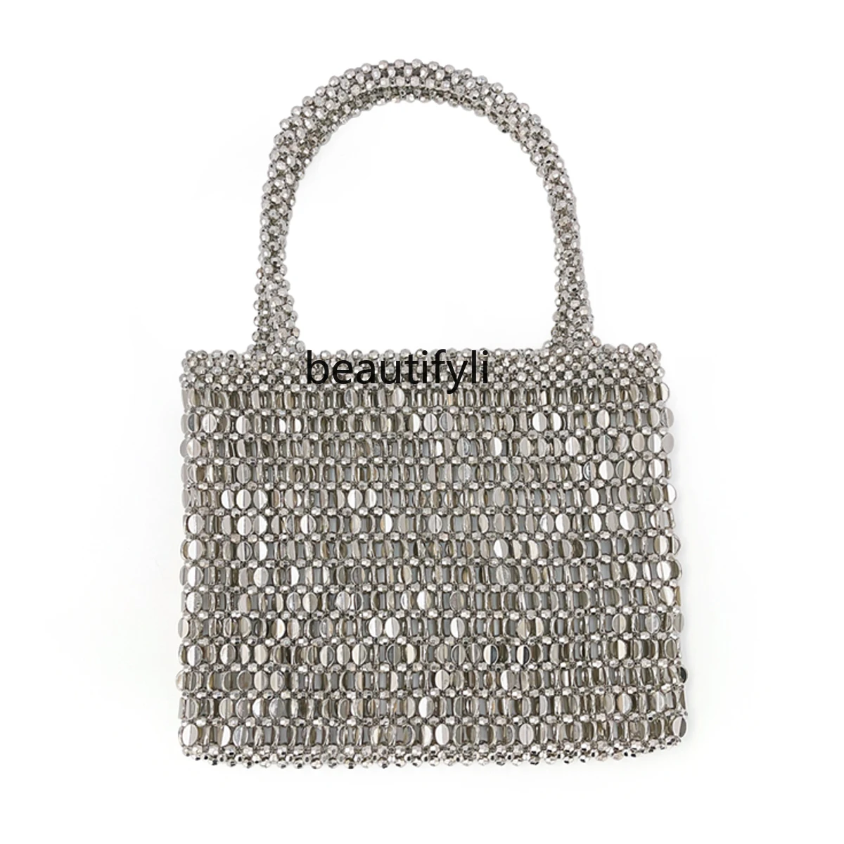 Retro Metal Shiny Hand-Woven Bag Pearl Shoulder Bag Fashion Underarm Bag