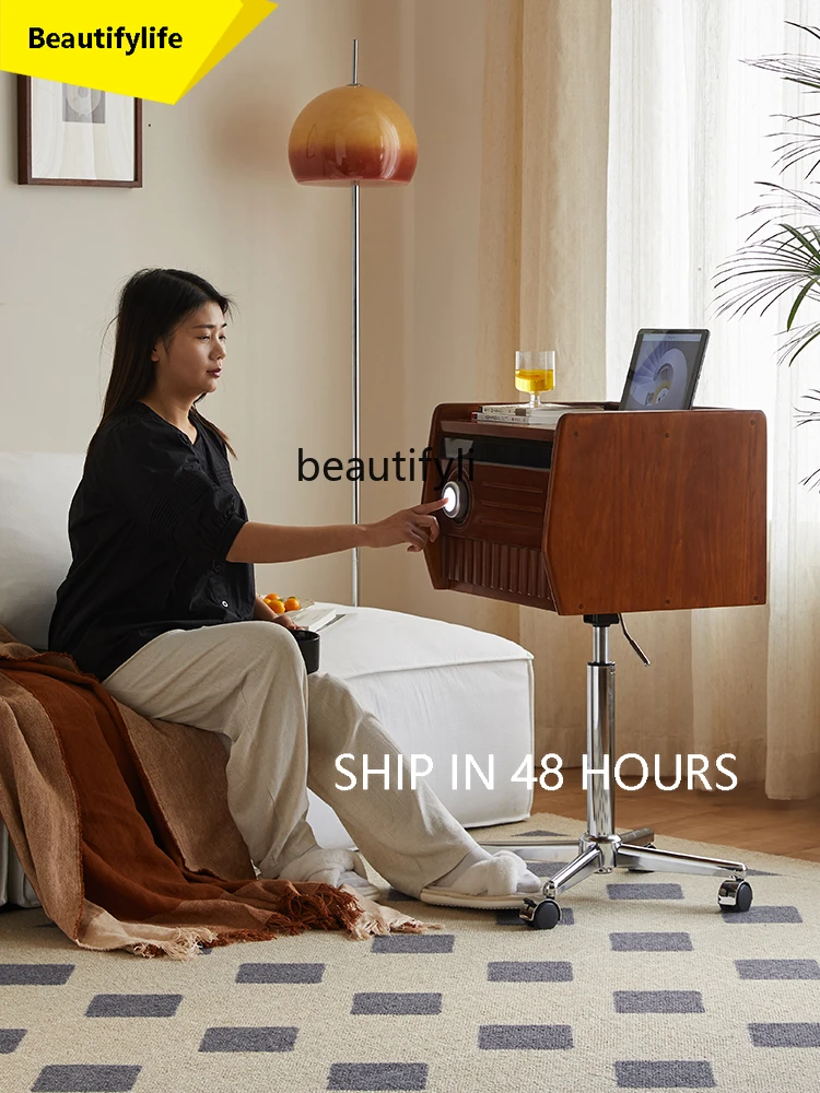 

A38 Retro Side Table Lifting Rotating Bedside Table Nordic Side Table Boxwood Movable Sofa Side Cabinet