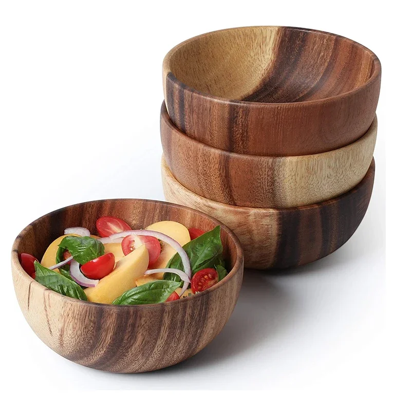 

High-quality wooden bowl salad bowl set Natural bowls of different sizes