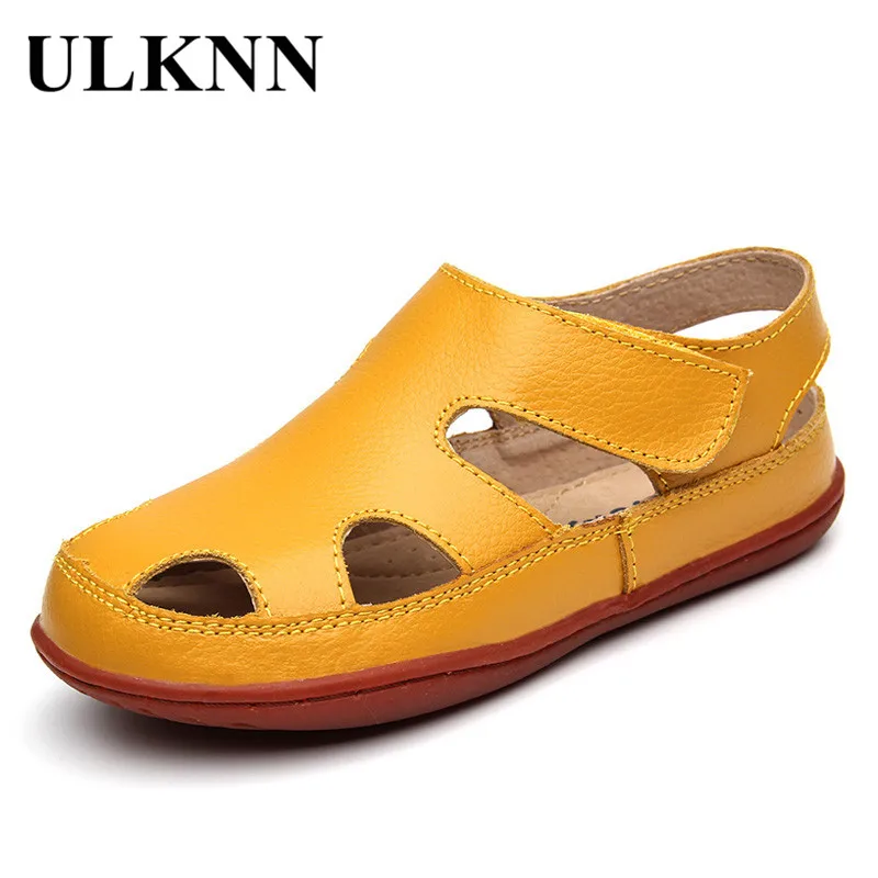 ULKNN Summer Children Sandals Genuine Leather Sandal Beach Shoes Boys Sandals Girls Shoes For Kids Closed Toe Toddler Breathable