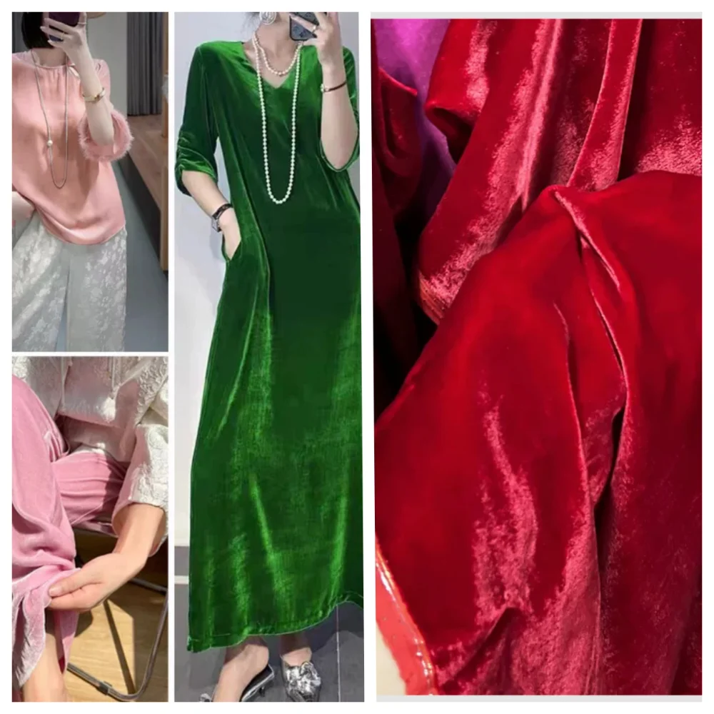 

Solid Color Mulberry Silk Gold Velvet Fabric for Fashion Clothing Cheongsam Dress Pants Diy Sewing Material Per Meter Cloth