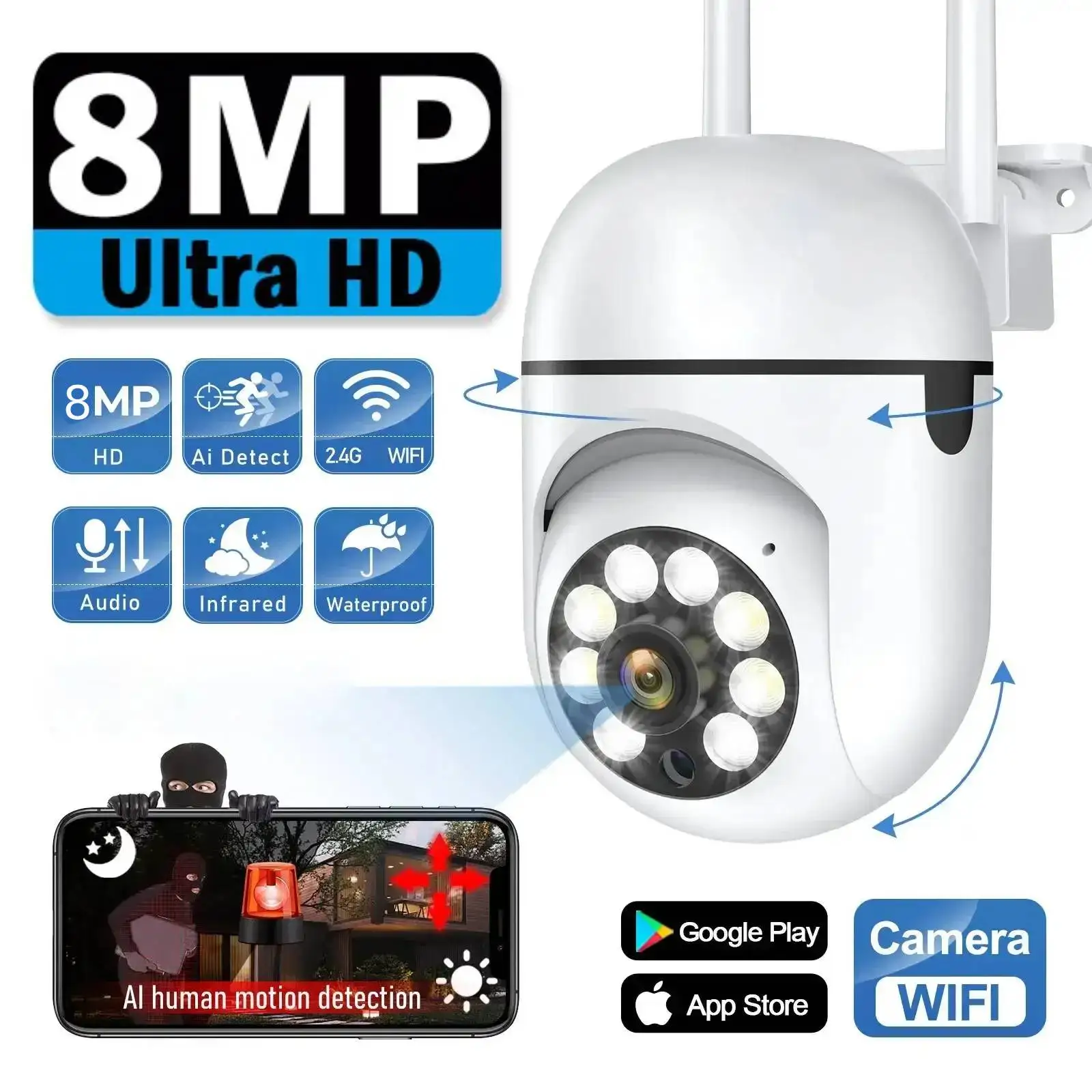 wifi sem fio monitor de seguranca cameras cor visao noturna ao ar livre cam casa inteligente cctv hd camera vigilancia ip66 a prova dip66 agua 8mp 01