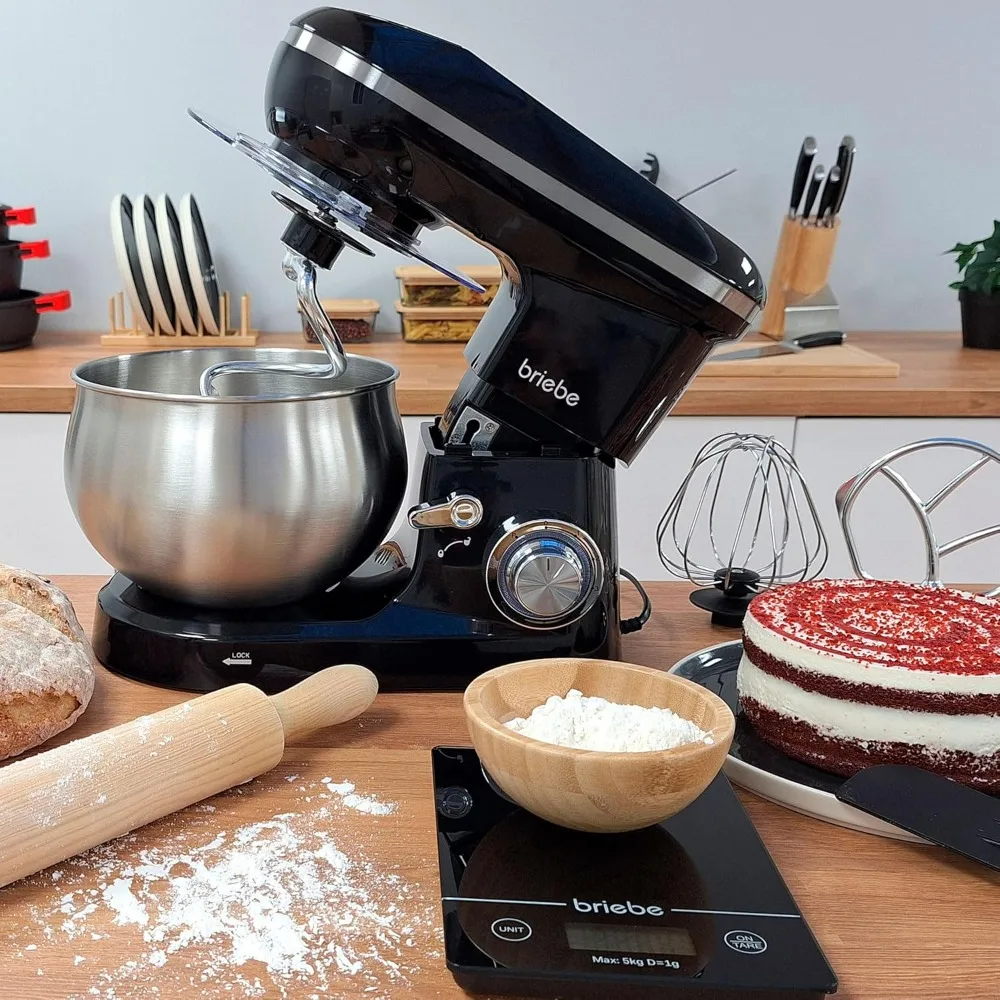 Briebe Batidora Amasadora Repostería1800W MAX، Robot Cocina Professional، Movimiento Orbital، Varillas، Bol 5 L، 6 Velocidades +
