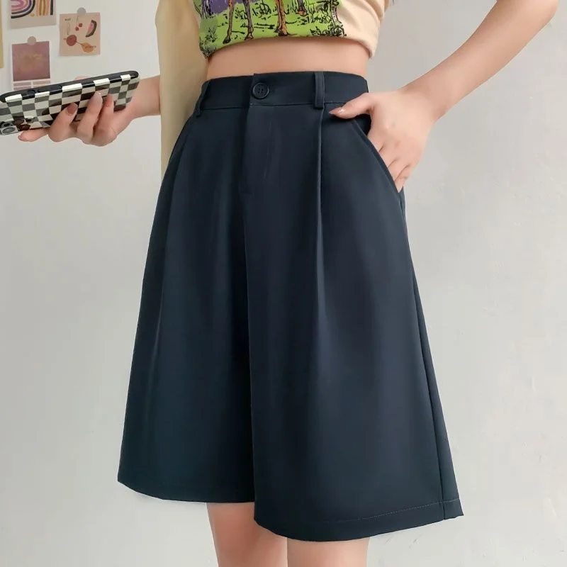 Women's Summer High-Waisted Short-Sleeve Ruffled Solid-Color Soft, Lightweight Breathable A-Line Shorts Trousers