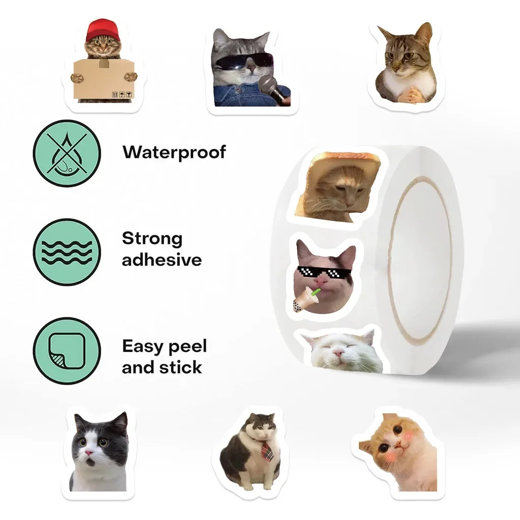 500PCS/Roll Cute Cat Expression Meme Graffiti Stickers for Bicycle Hand Account Pencil Case Decals LanLanStickersWorld