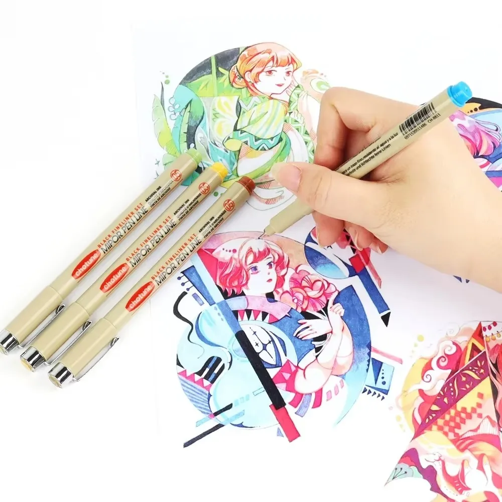 14 Colors Brush Micro Waterproof Fineliner Pen Set Ink Fine Point Pen Sketching Anime Artist Illustrating  Drawing Supplies
