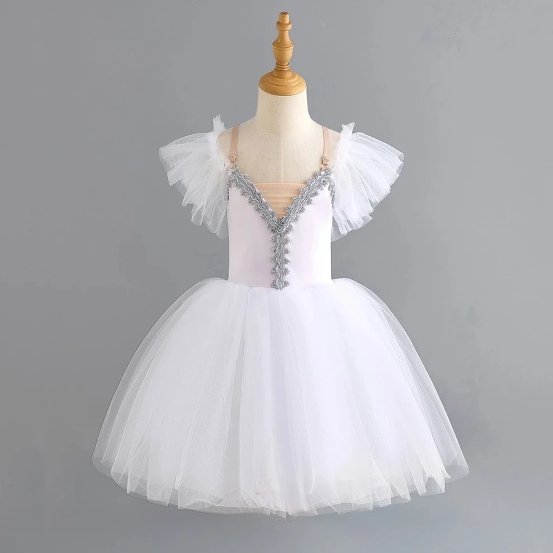 Menina vestido de balé desempenho suspender princesa longo romântico tutu vestido dança traje