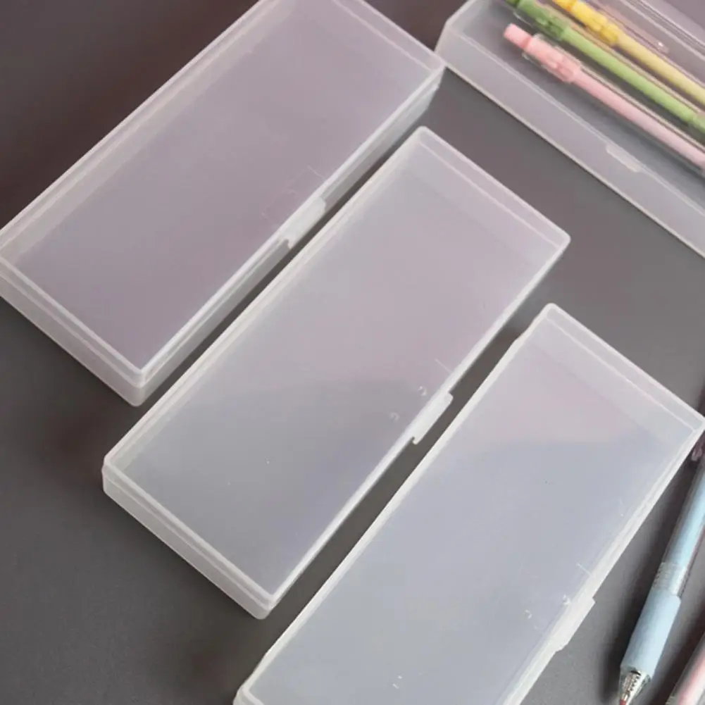 Caja de lápices de plástico transparente de gran capacidad con tapa hermética a presión, caja de lápices dura, suministros de oficina escolar