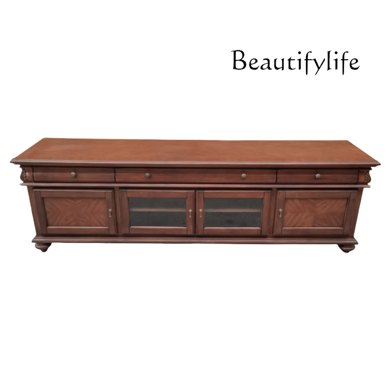 

American solid wood carving flower TV cabinet European retro old TV cabinet living room storage cabinet