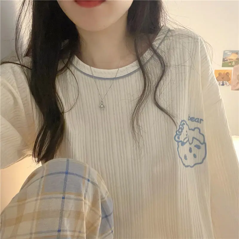 Autumn Winter New Korean Kawaii Pajama Set for Women Pajamas Cotton Long Sleeve Big Pijamas Fashion Sleepwear