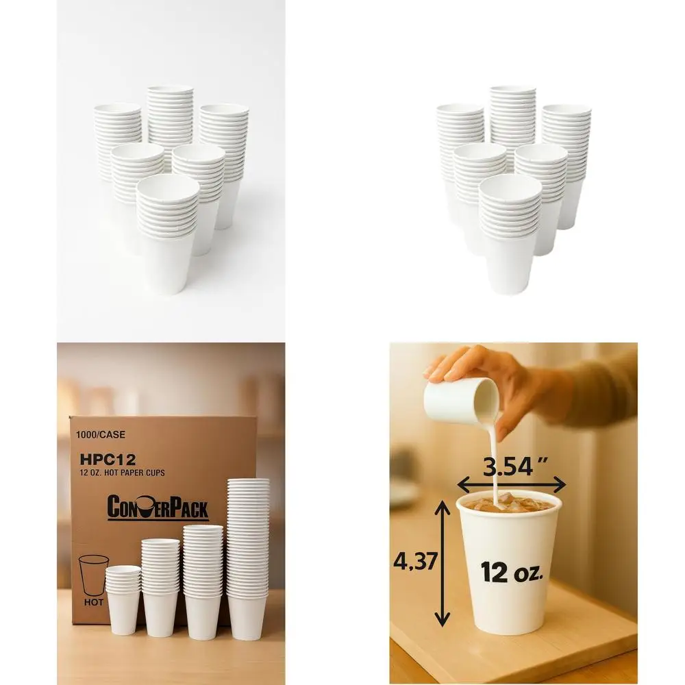 

1000 Pack White 12 oz Disposable Paper Hot Cups, Bulk